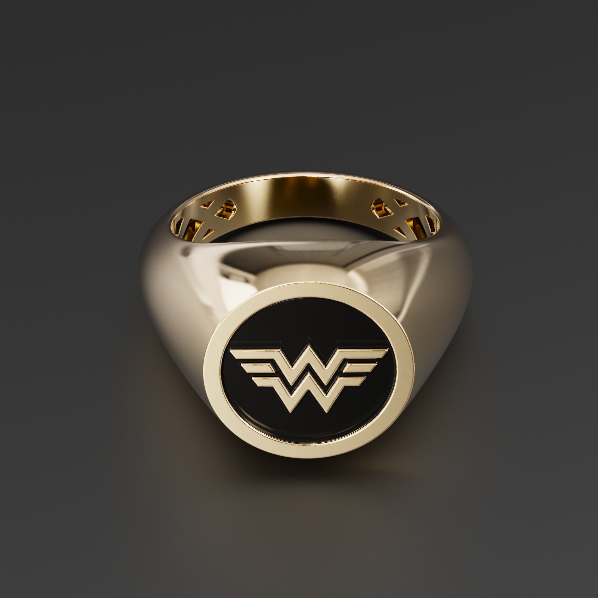 Wonder Woman Gold Signet Ring Black Epoxy