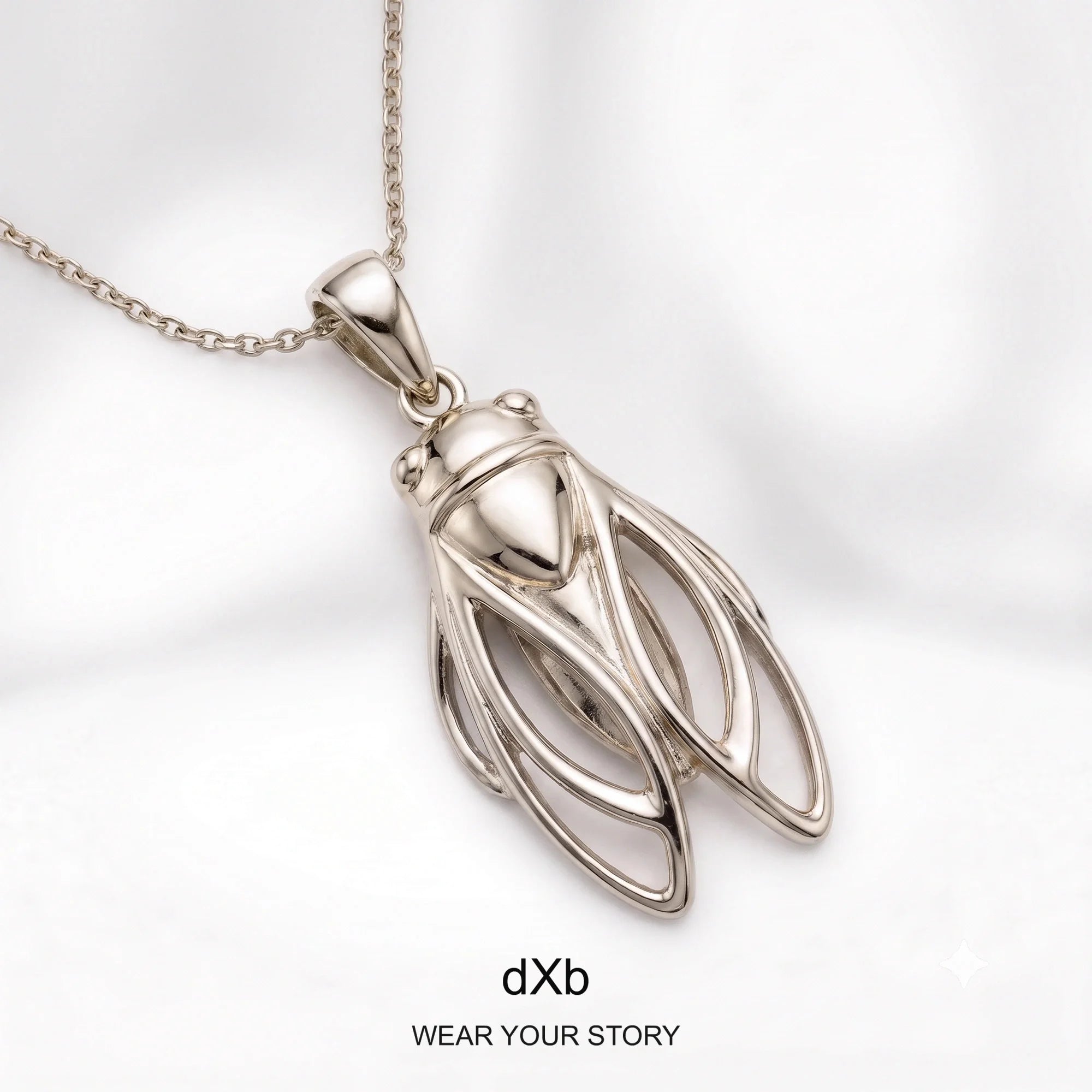 14k Gold & Platinum Cicada Pendant in High Polished Platinum, main view