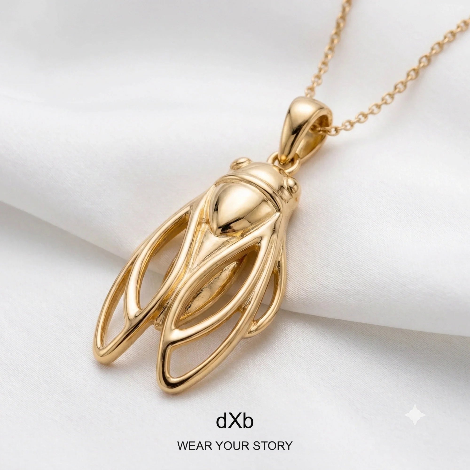 14k Gold & Platinum Cicada Pendant in High Polished Yellow Gold, main view