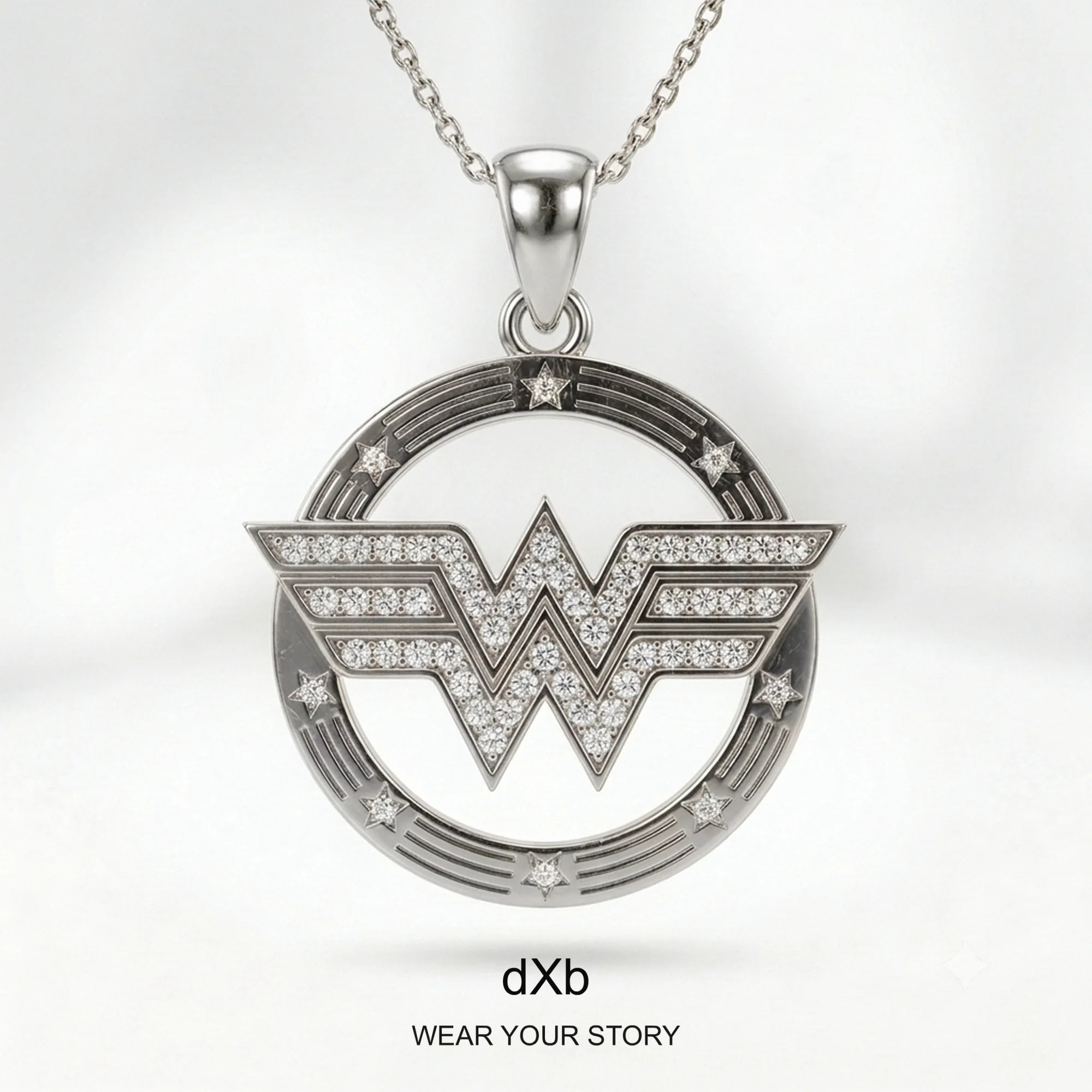 14k Gold Symbolic Diamond Pendant in High Polished Silver, main view