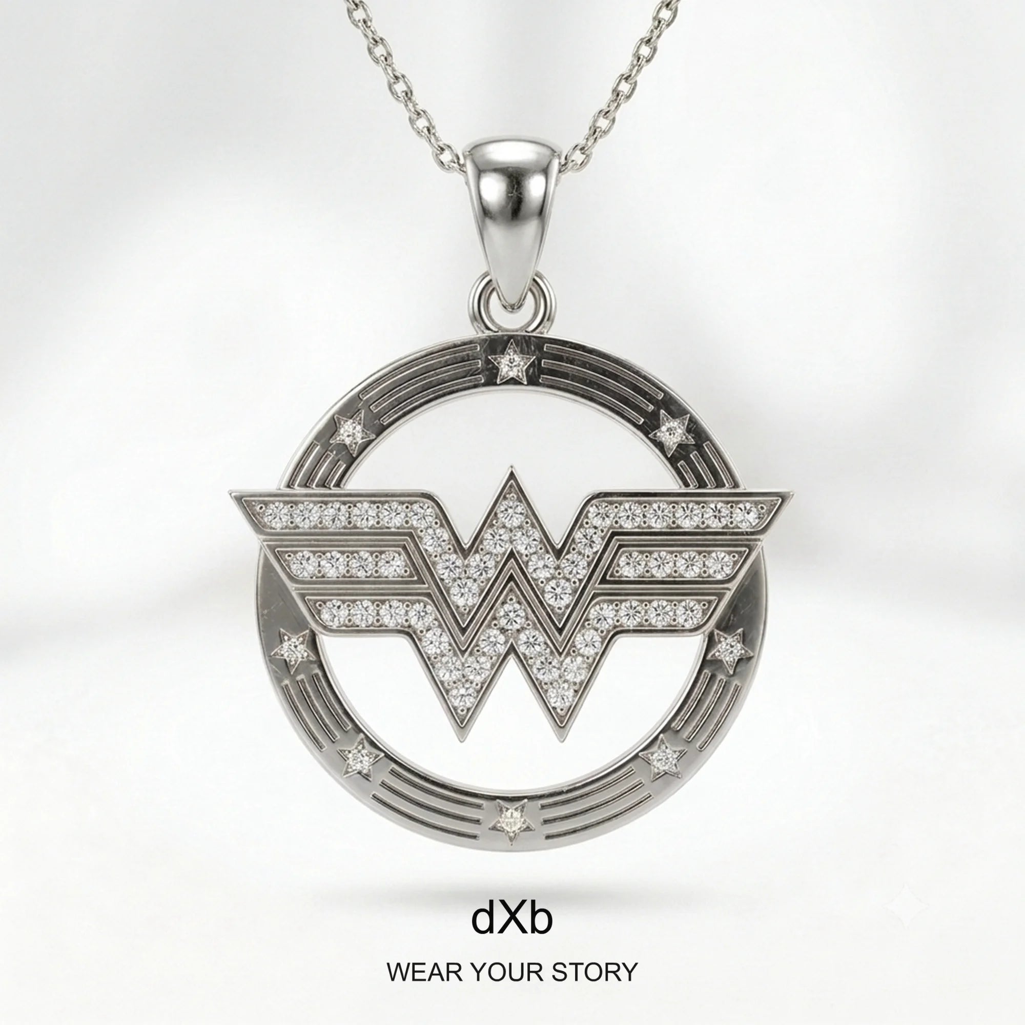 14k Gold Symbolic Diamond Pendant in High Polished White Gold, main view