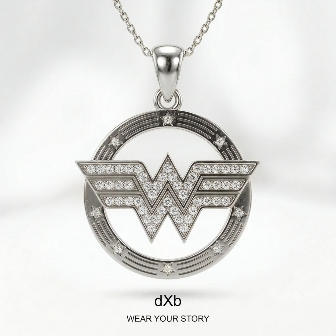 14k Gold Symbolic Diamond Pendant in High Polished White Gold, main view