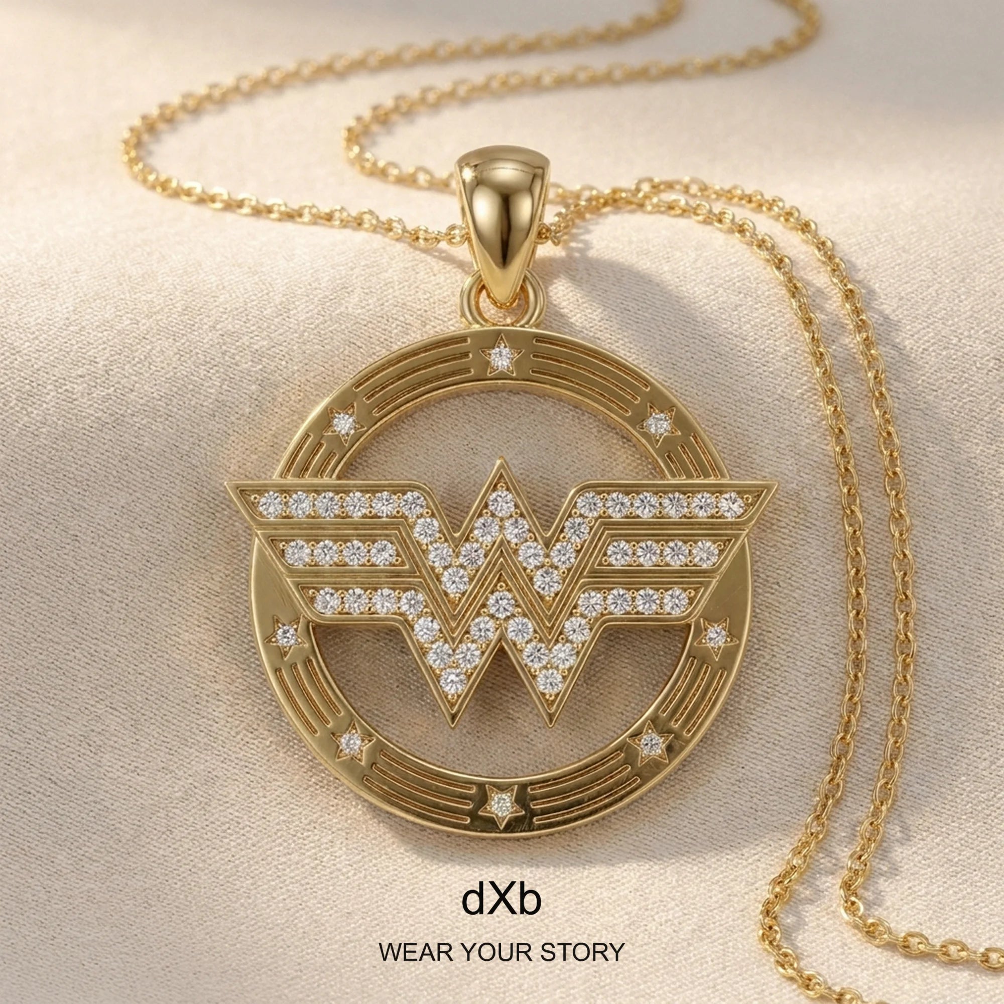 14k Gold Symbolic Diamond Pendant in High Polished Yellow Gold, main view