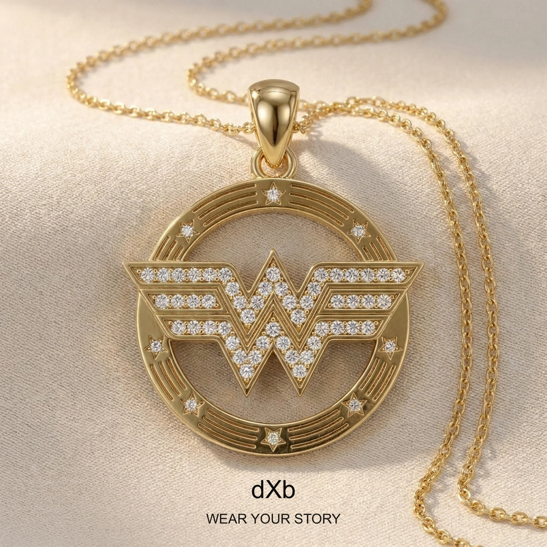 14k Gold Symbolic Diamond Pendant in High Polished Yellow Gold, main view