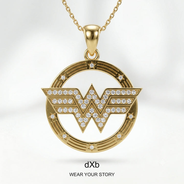 14k Gold Symbolic Diamond Pendant in High Polished Yellow Gold, main view (3)