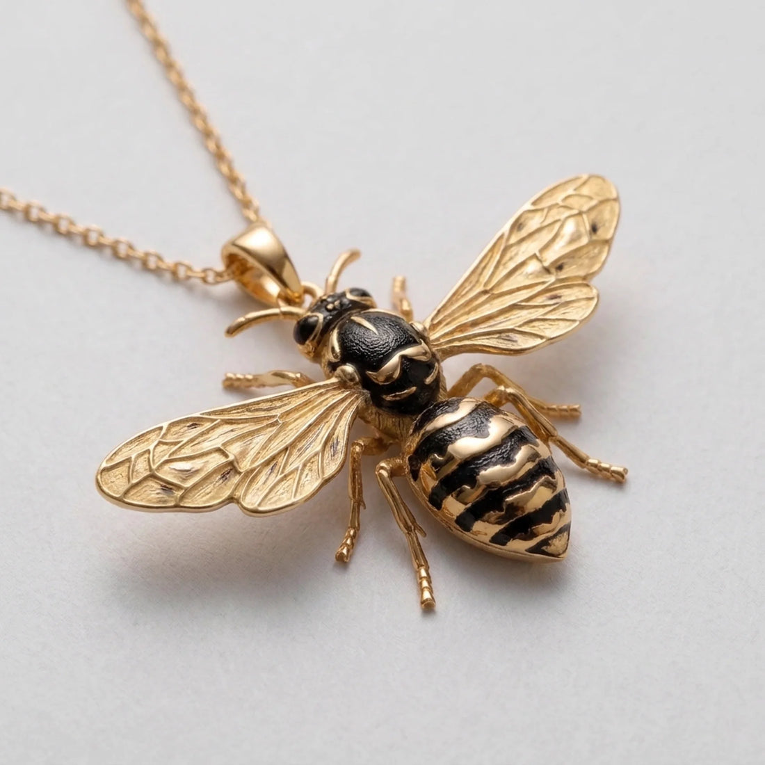 14k Yellow Gold Enamel Wasp Pendant in High Polished Yellow Gold, main view