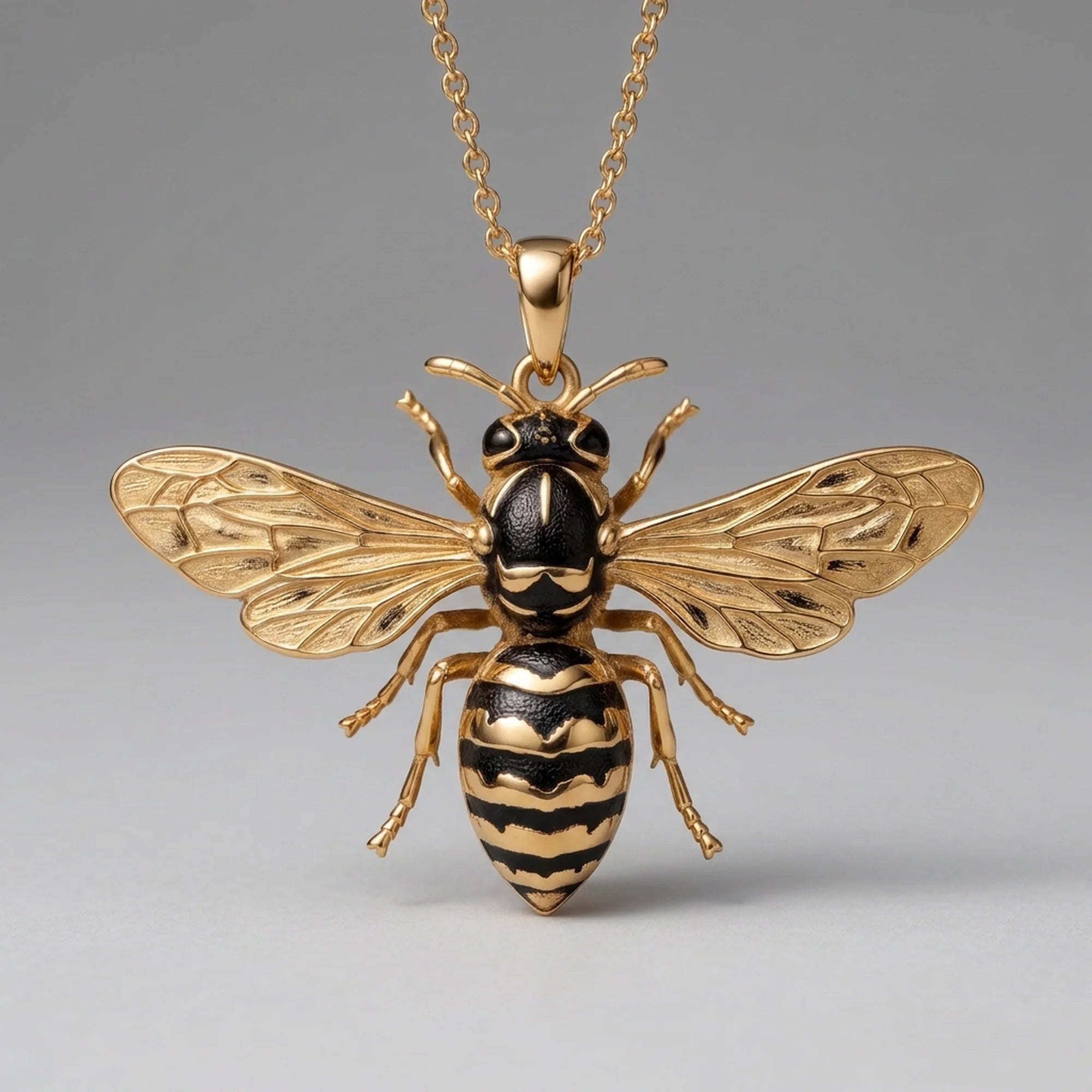 14k Yellow Gold Enamel Wasp Pendant in High Polished Yellow Gold, S-curve leading-lines view