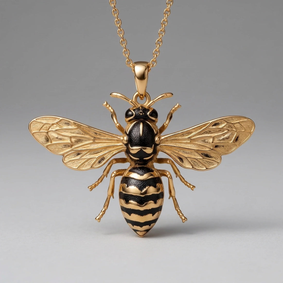 14k Yellow Gold Enamel Wasp Pendant in High Polished Yellow Gold, S-curve leading-lines view
