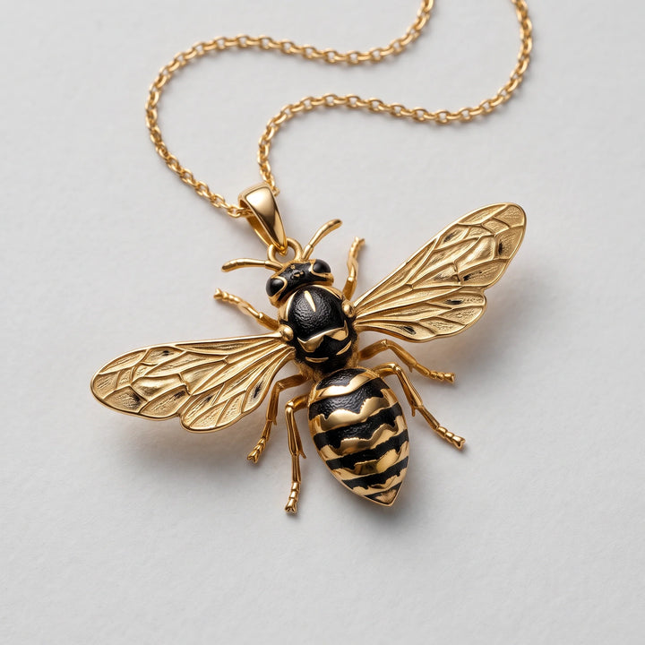14k Yellow Gold Enamel Wasp Pendant in High Polished Yellow Gold, main view (3)