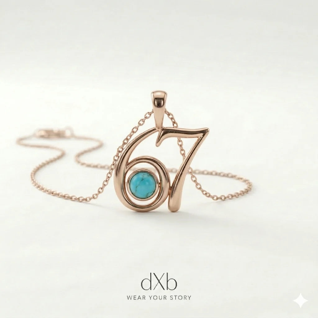 14k rose gold turquoise round number pendant, minimalist pendant