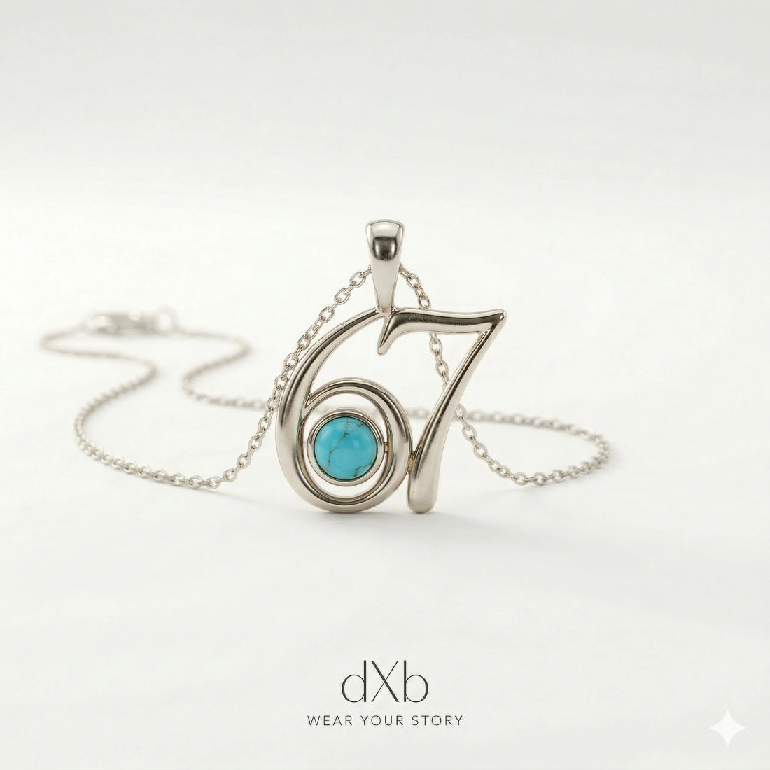 platinum turquoise round number pendant, minimalist pendant