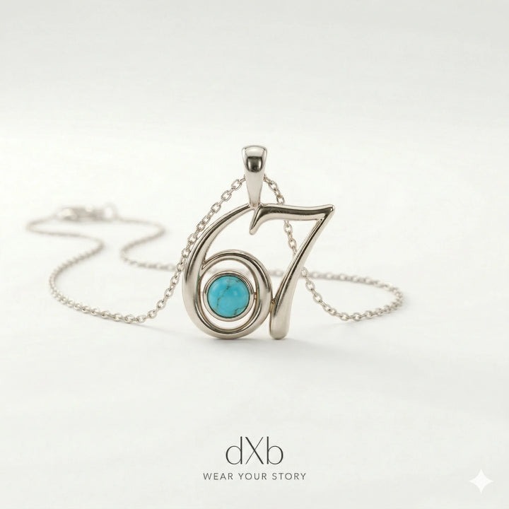 platinum turquoise round number pendant, minimalist pendant