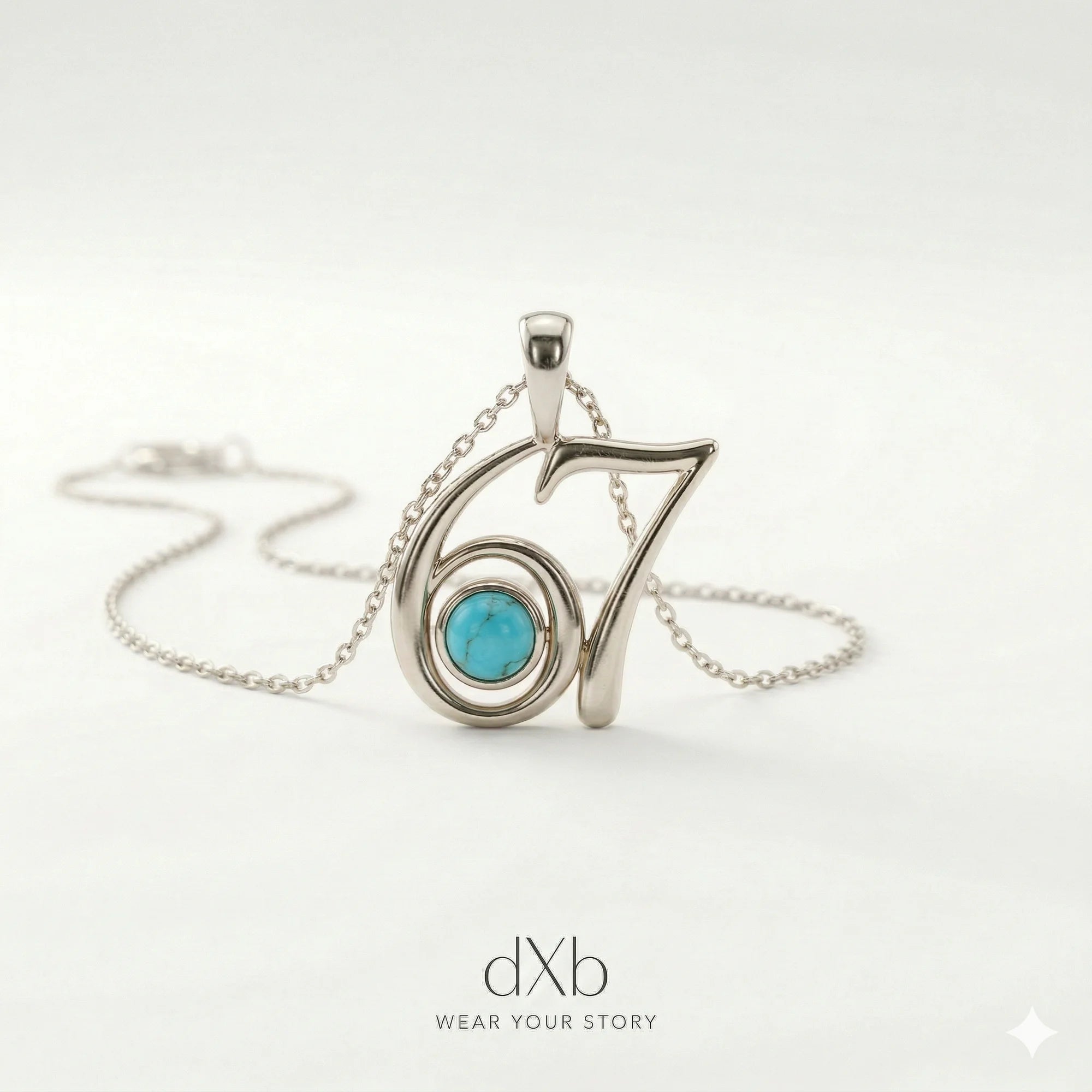 silver turquoise round number pendant, minimalist pendant