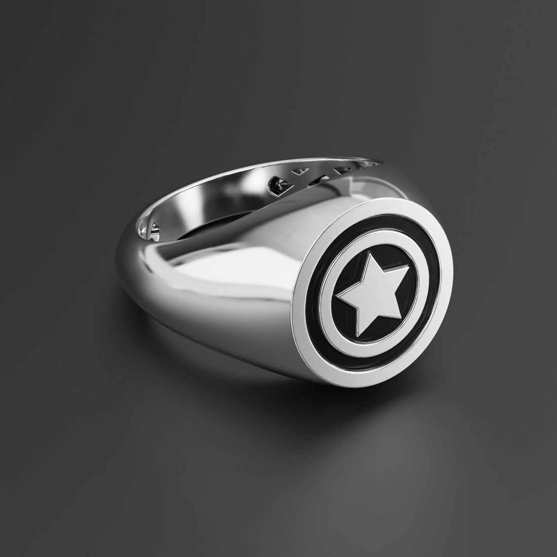 Marvel Comics Captain America Shield Signet Ring - 14k Yellow Gold, 14k White Gold, and Silver