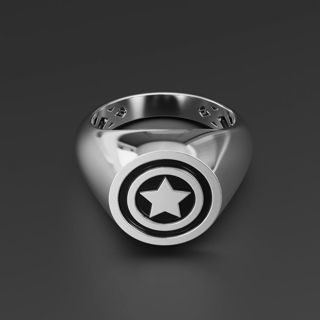 Marvel Comics Captain America Shield Signet Ring - 14k Yellow Gold, 14k White Gold, and Silver