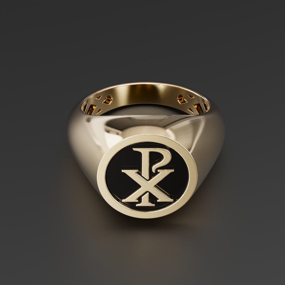 Chi Rho Cross Signet Ring - Gold Cross Ring, Personalized Chi Rho Silver Cross Signet Ring, Orthodox Jewelry