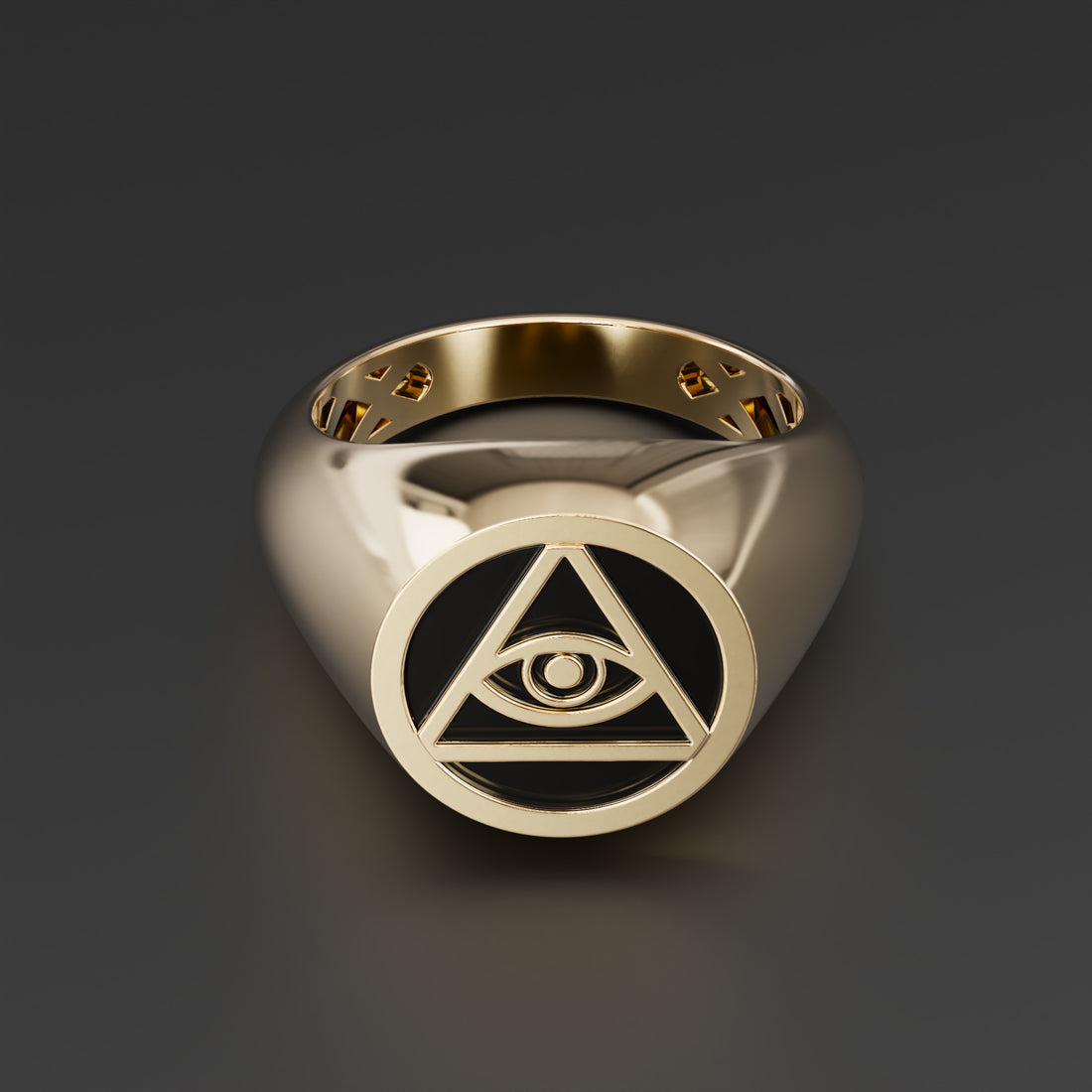 Eye of God Pyramid Signet Ring - Statement Punk Ring for Men in Silver, 14k Gold, and Black Epoxy