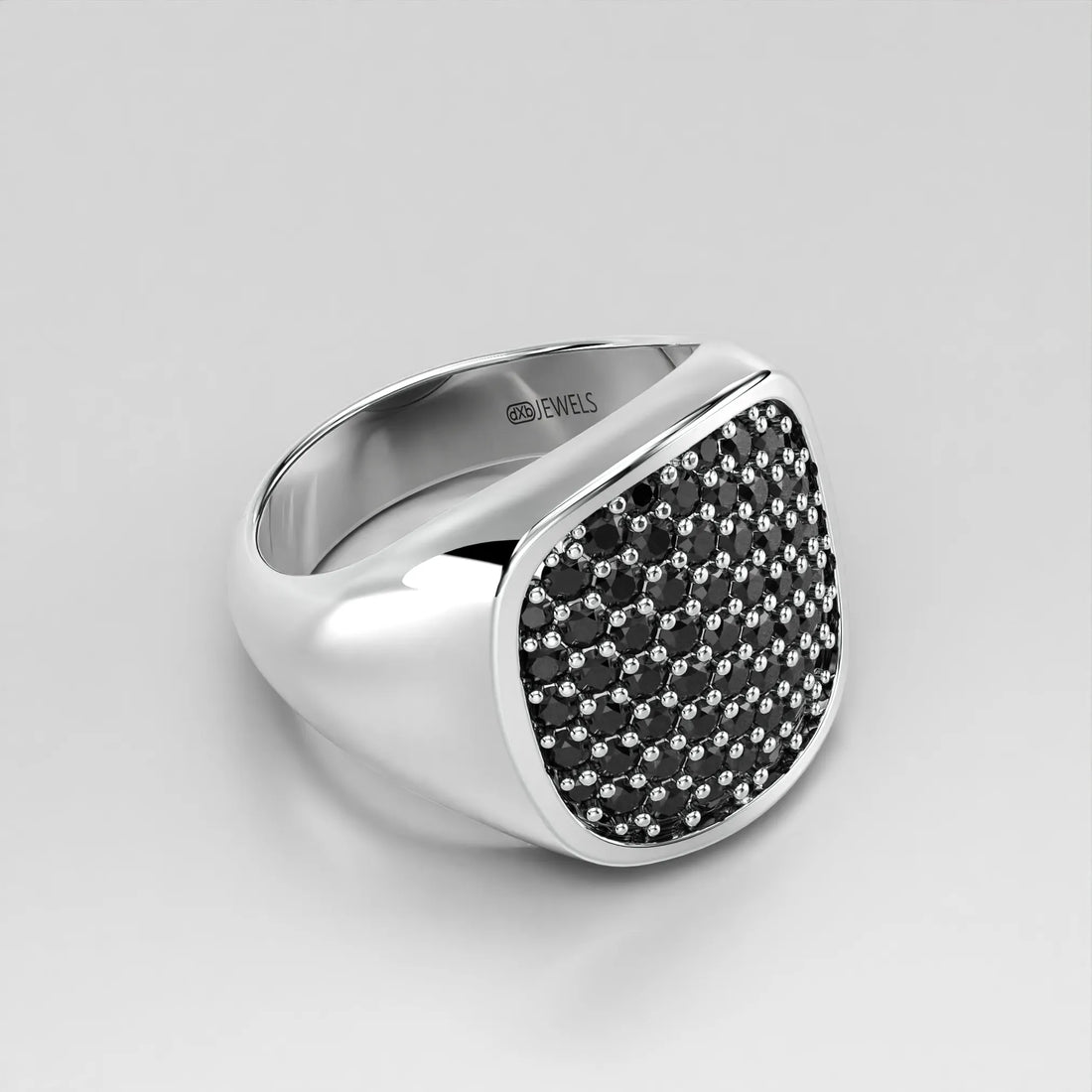 Black Stone Pavé Signet Ring in Platinum