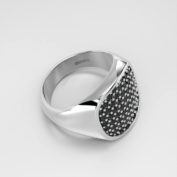 Black Stone Pavé Signet Ring in Platinum