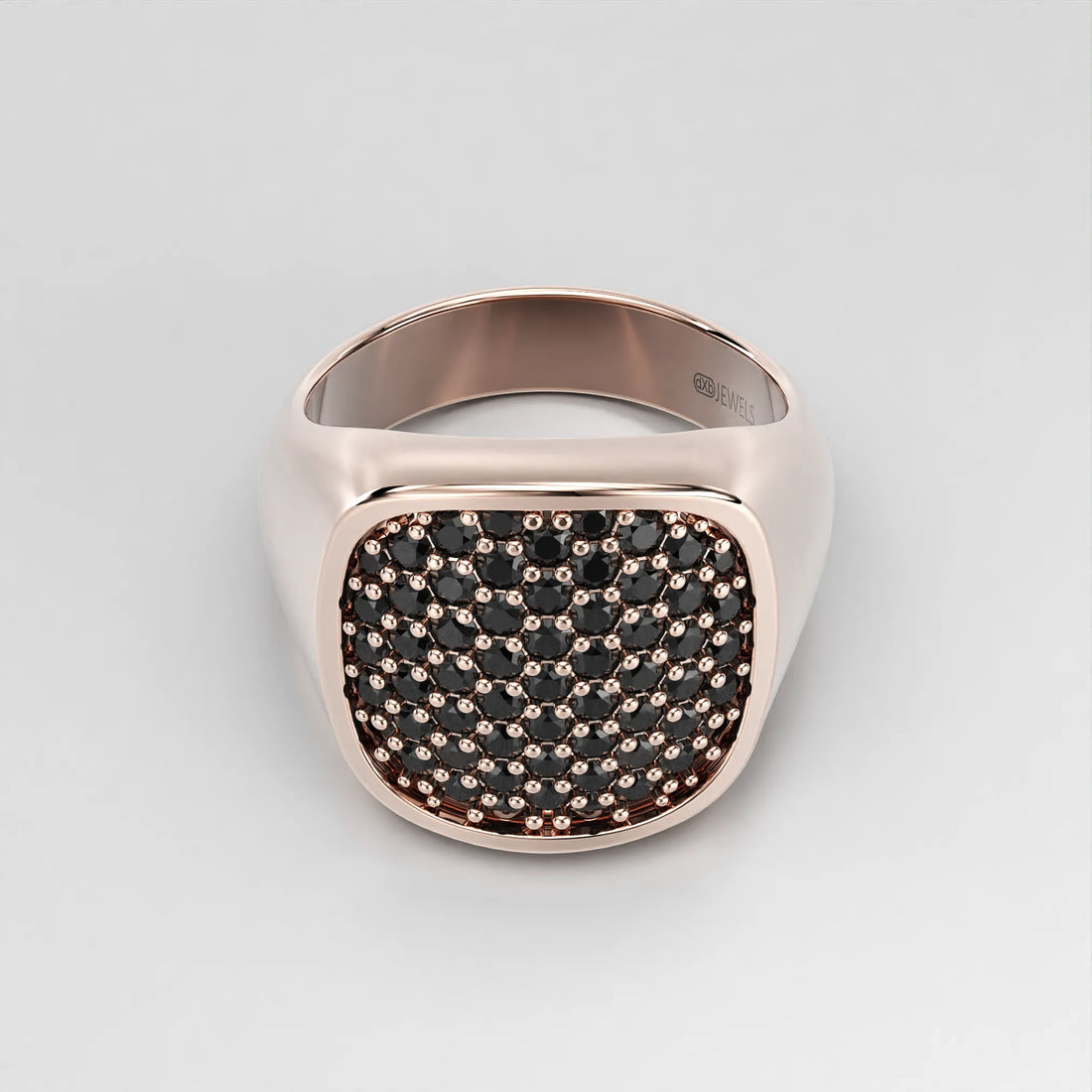 Black Stone Pavé Signet Ring in 14k Gold (Rose)