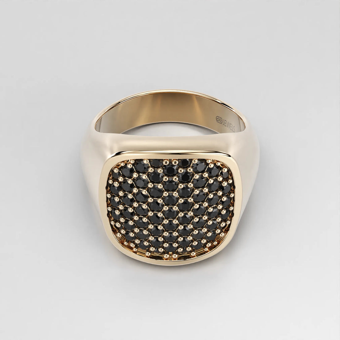 Black Stone Pavé Signet Ring in 14k Gold (Yellow)
