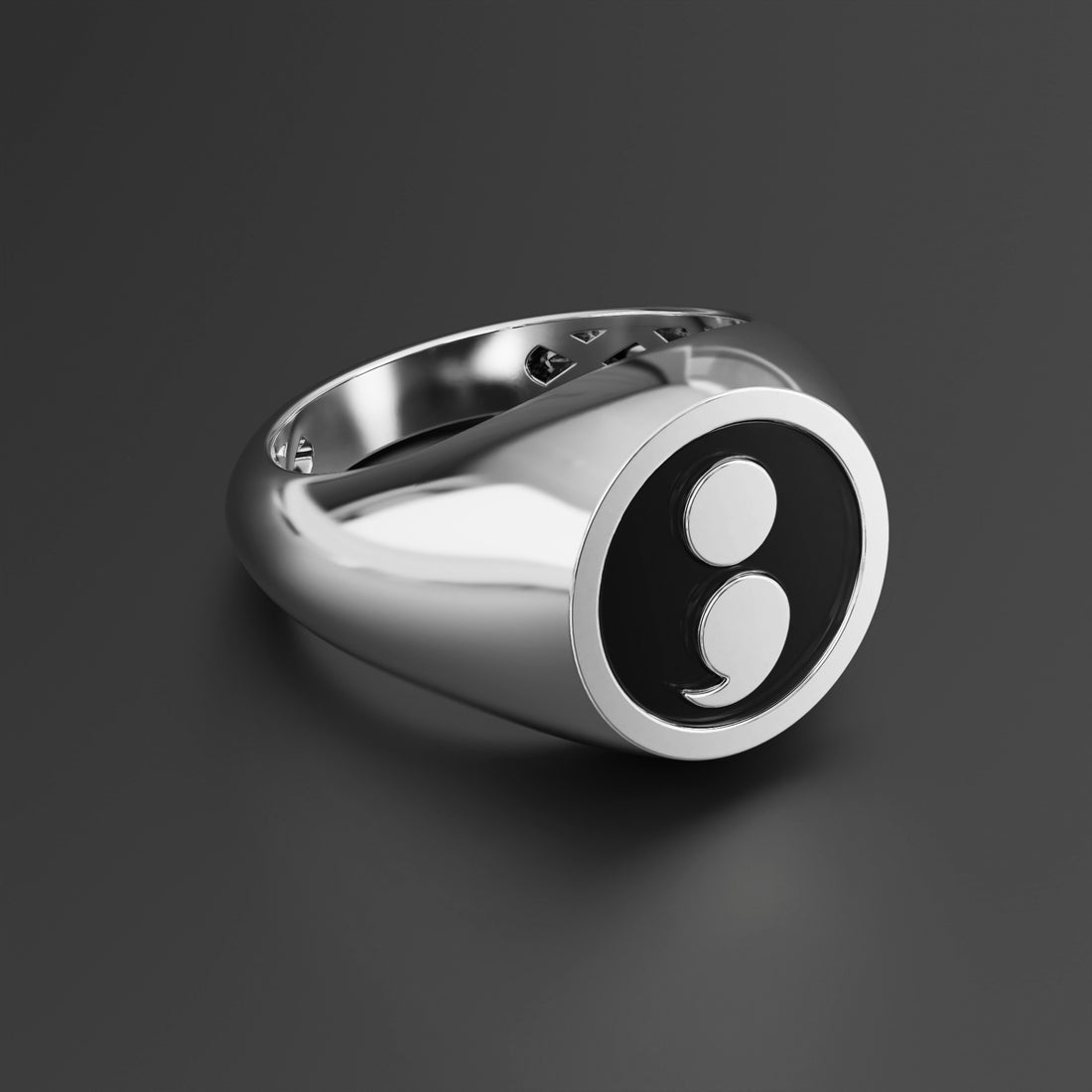 Semicolon Signet Ring in Sterling - Symbol of Hope and Strength