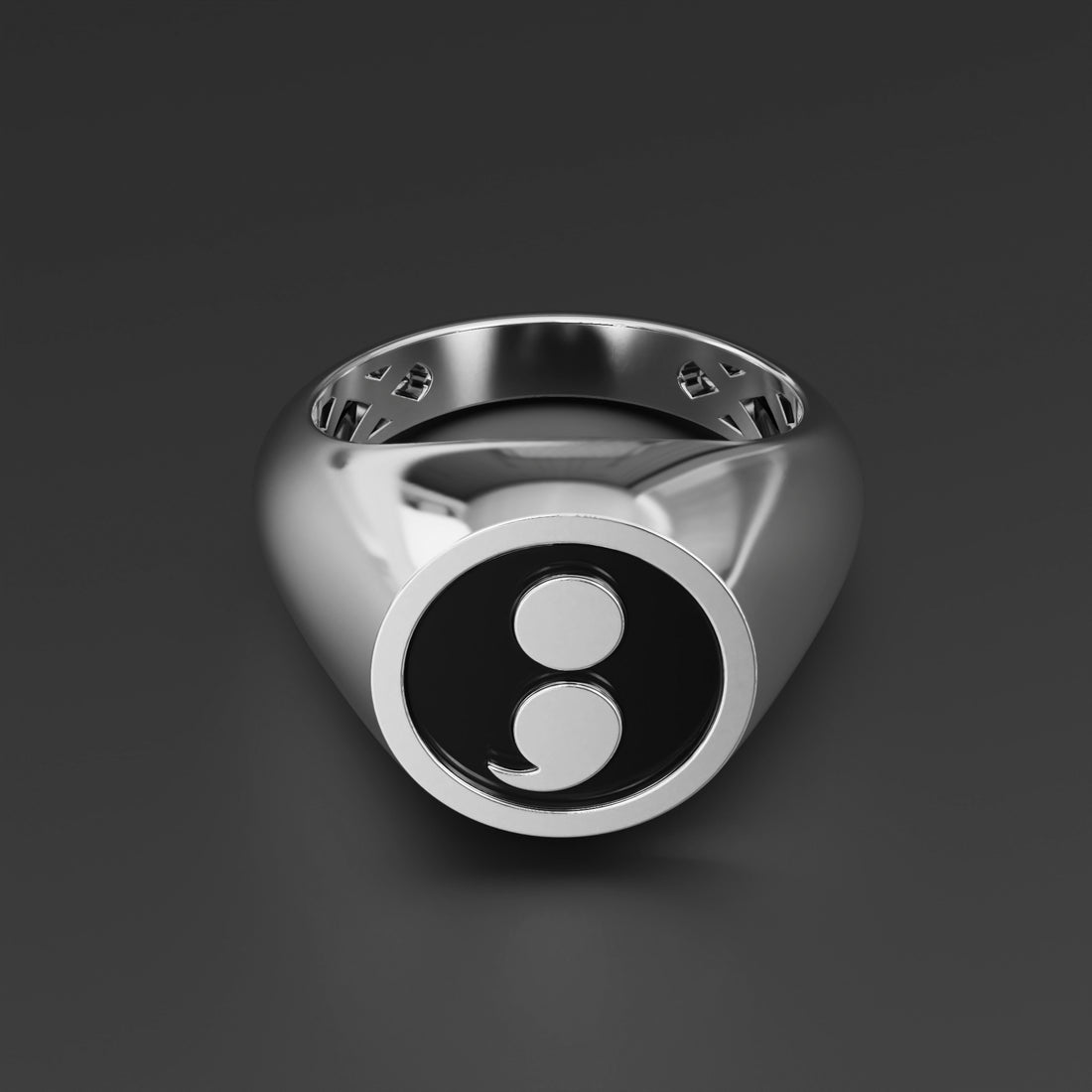 Semicolon Signet Ring in Sterling - Symbol of Hope and Strength