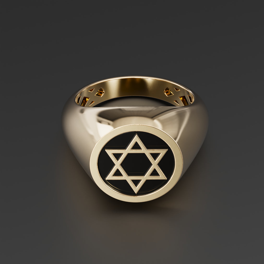 Shatkona Star Signet Ring in Sterling Silver, Yellow Gold, White Gold with Black Shiny Epoxy - Symbol of Divine Union