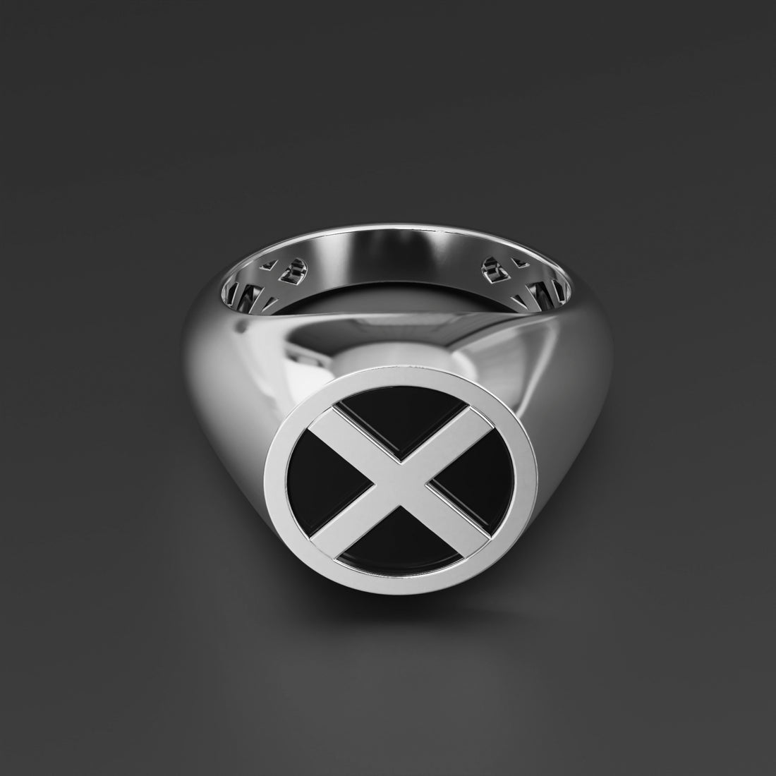 X-Men Signet Ring in Sterling Silver, 14k Yellow Gold, 14k White Gold with Black Shiny Epoxy - Superhero Jewelry for Fans