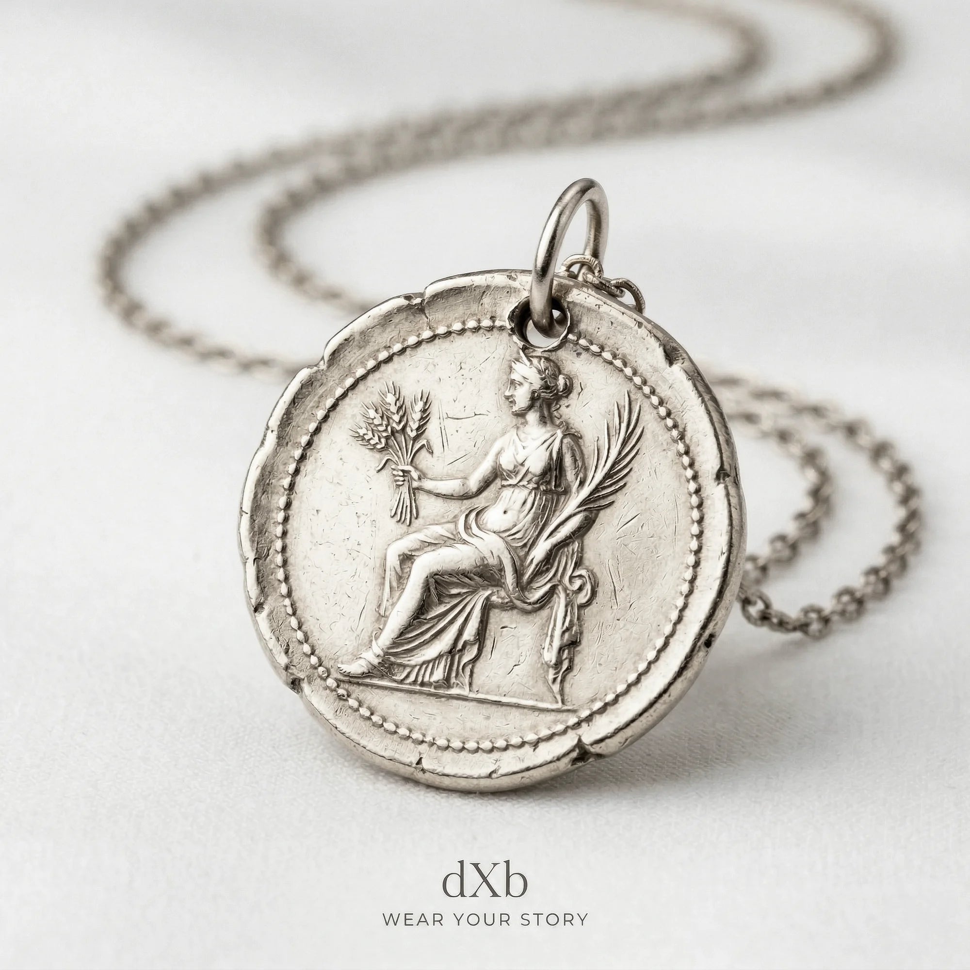 14k white gold Ancient Coin Medallion pendant