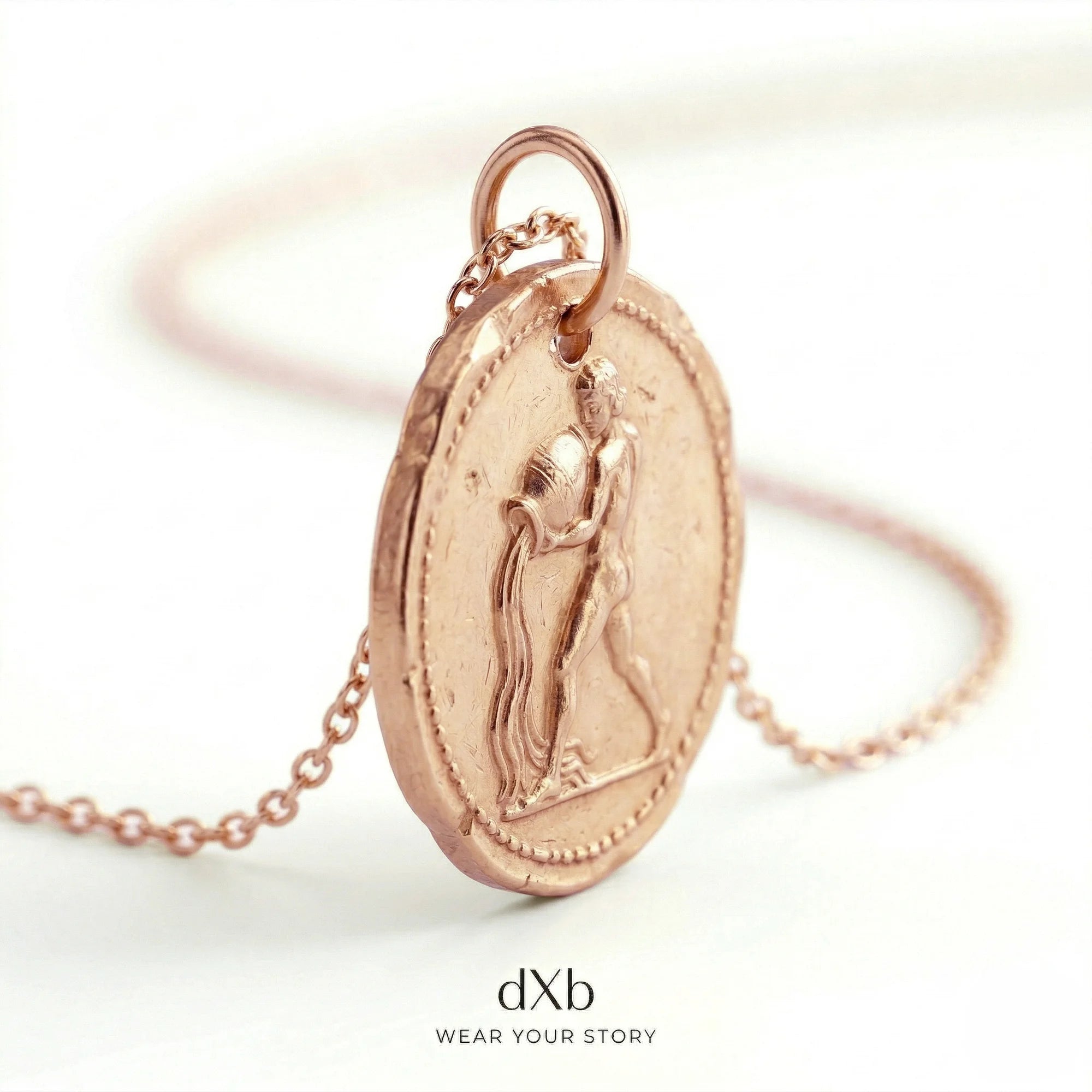 14k rose gold Zodiac medallion, ancient coin pendant