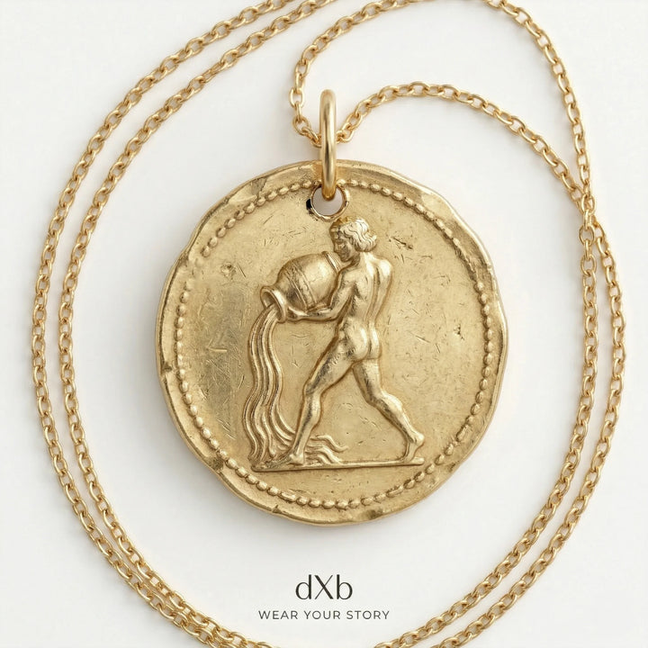 14k yellow gold Zodiac medallion, ancient coin pendant