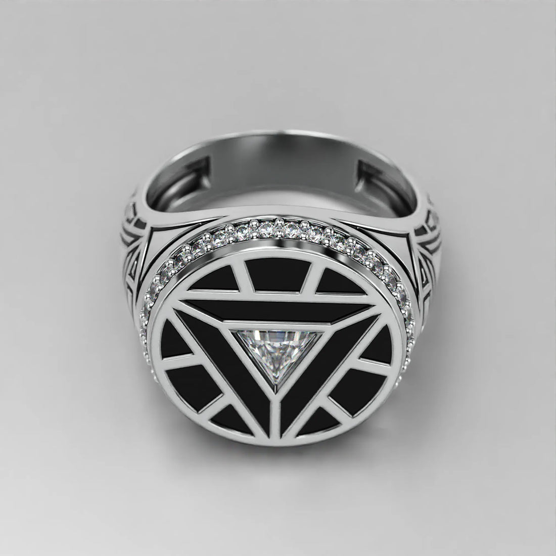 Arc Reactor-inspired Moissanite Signet Ring in Platinum