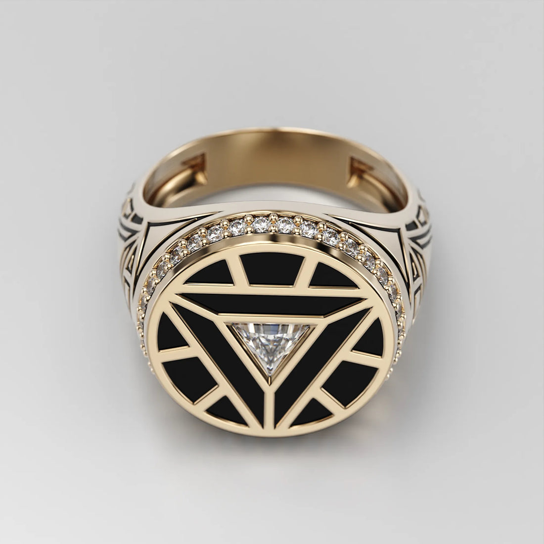 Arc Reactor-inspired Moissanite Signet Ring in 14k Gold (Yellow)