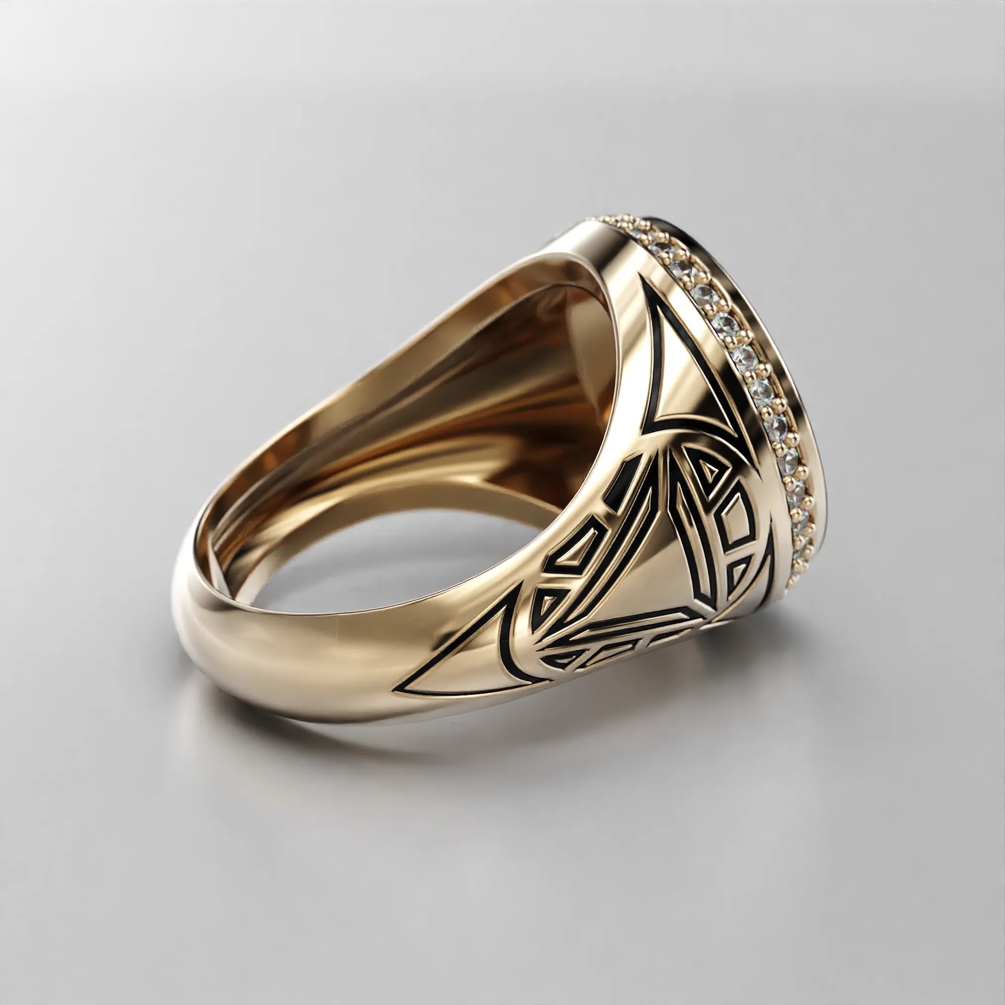 Arc Reactor-inspired Moissanite Signet Ring in 14k Gold (Yellow)