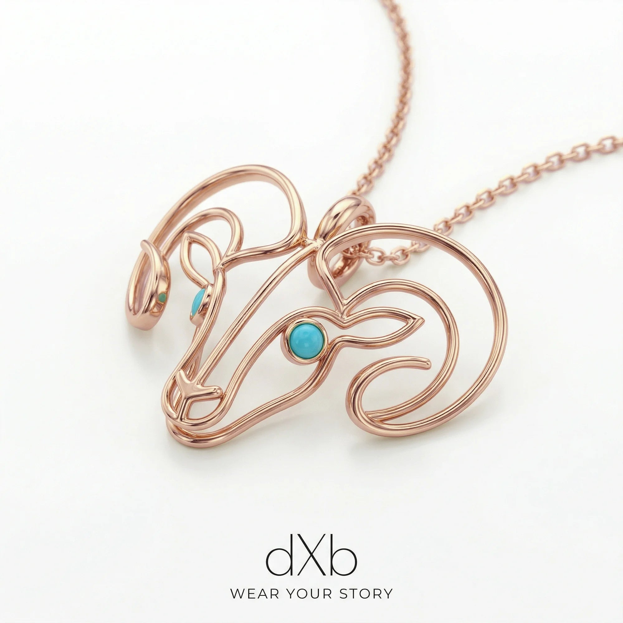 14k rose gold turquoise round cabochon Aries zodiac ram outline pendant