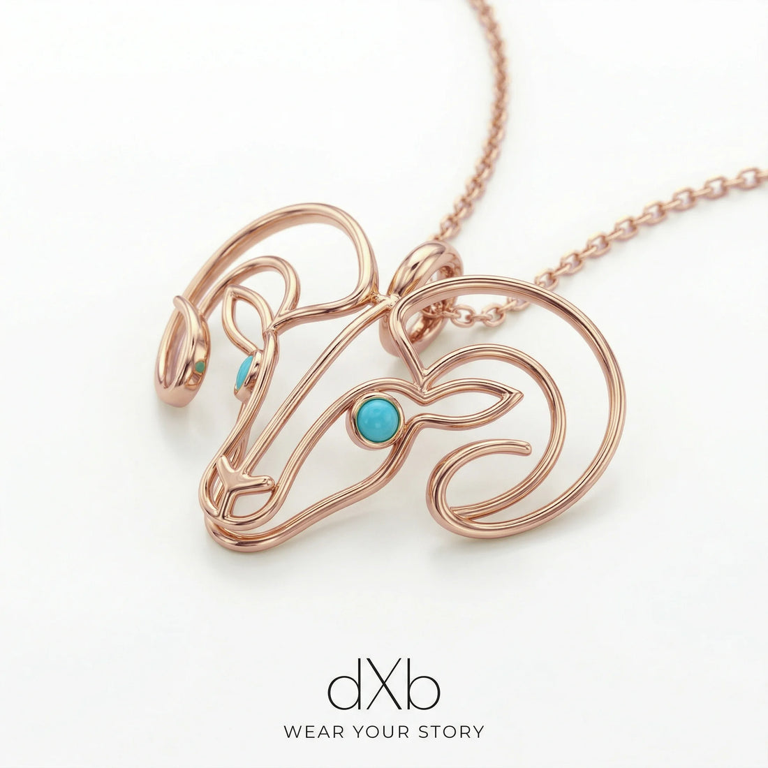 14k rose gold turquoise round cabochon Aries zodiac ram outline pendant