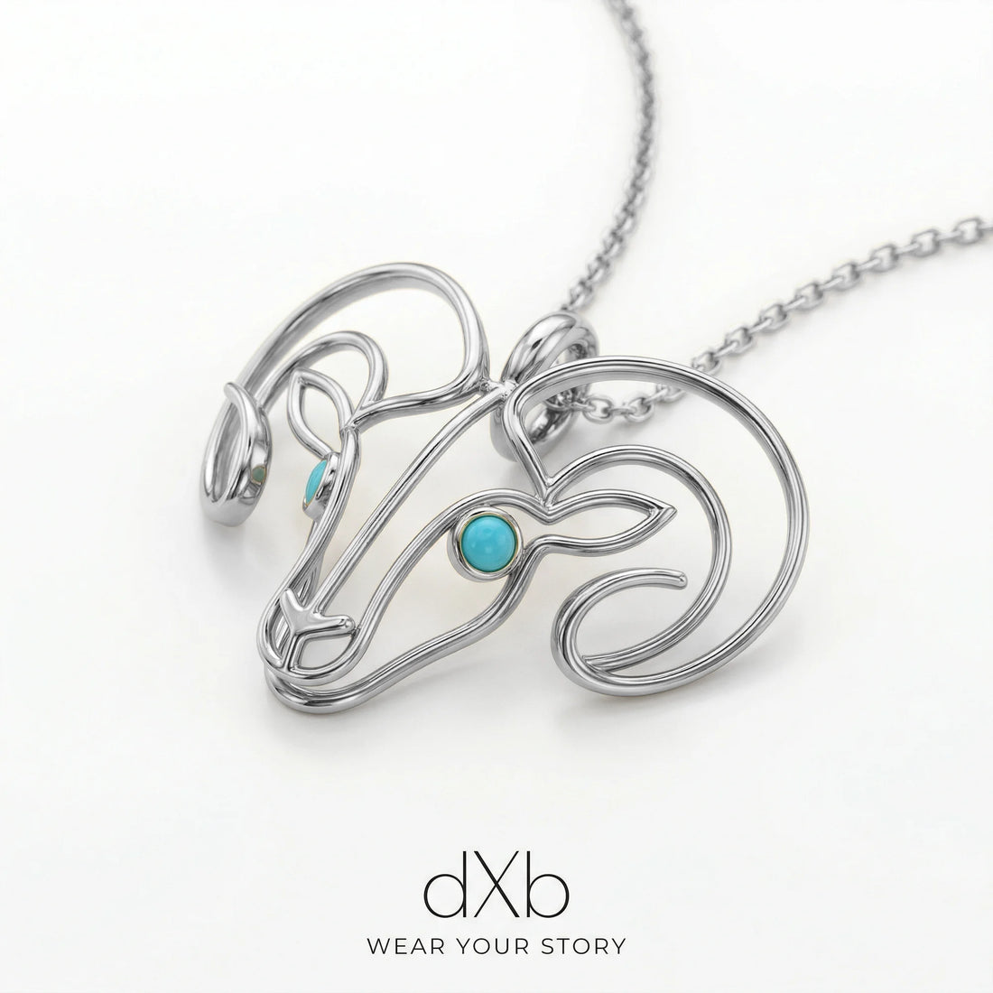 14k white gold turquoise round cabochon Aries zodiac ram outline pendant