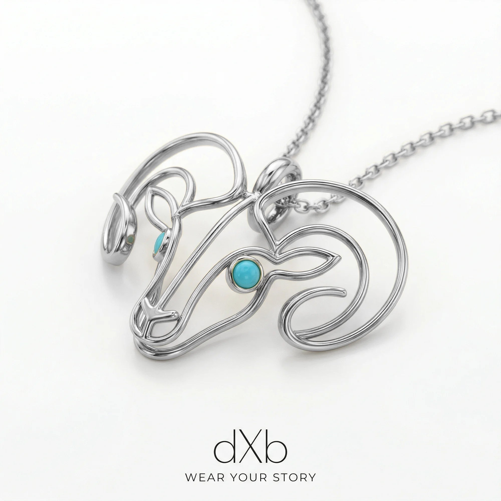 platinum turquoise round cabochon Aries zodiac ram outline pendant