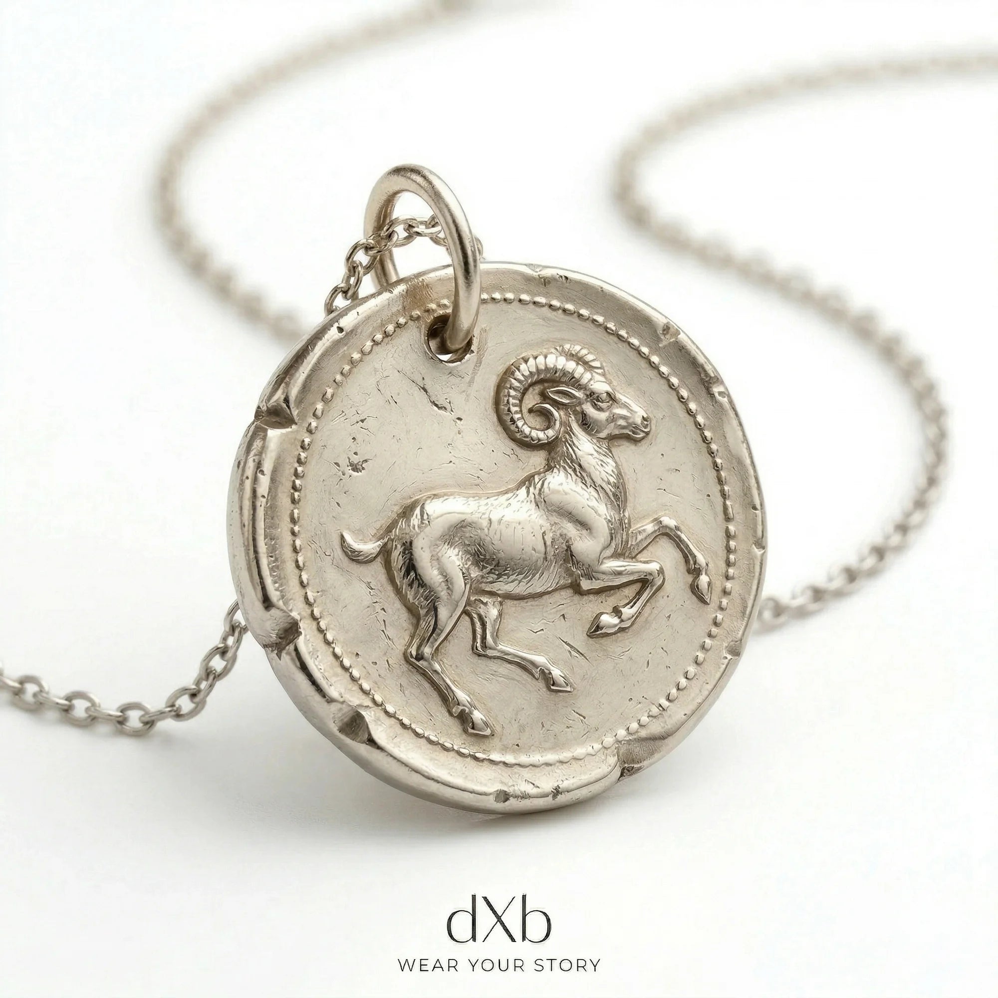 14k white gold Zodiac Aries Coin Pendant pendant