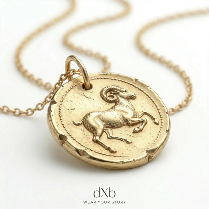 14k yellow gold Zodiac Aries Coin Pendant pendant