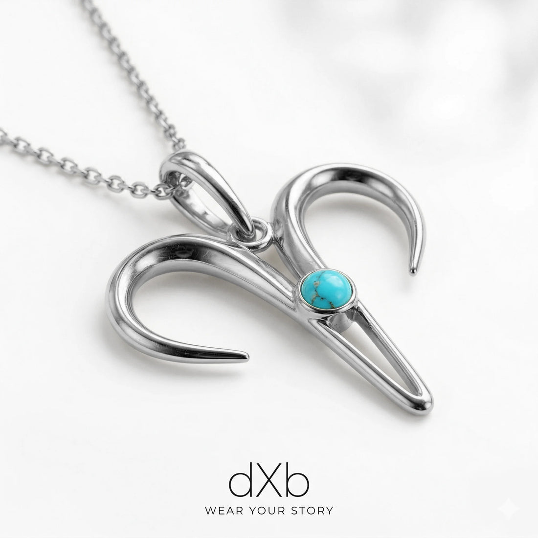 platinum Turquoise Round Cabochon Aries Zodiac Symbol pendant