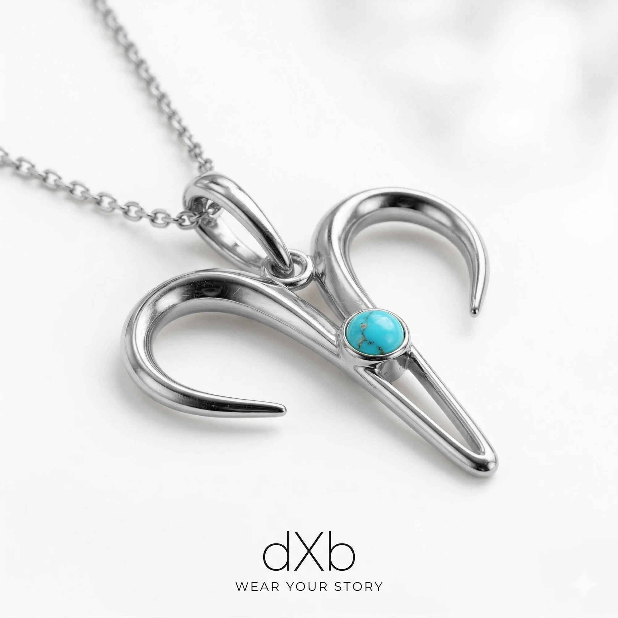 silver Turquoise Round Cabochon Aries Zodiac Symbol pendant