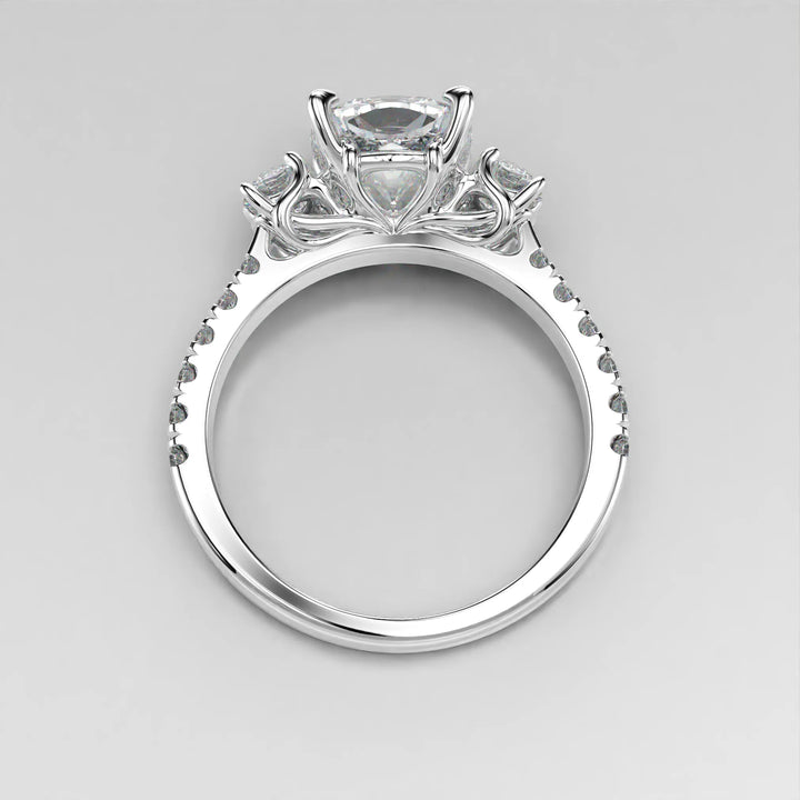 Platinum Top view of the Art Nouveau Three Stone Pave Ring.