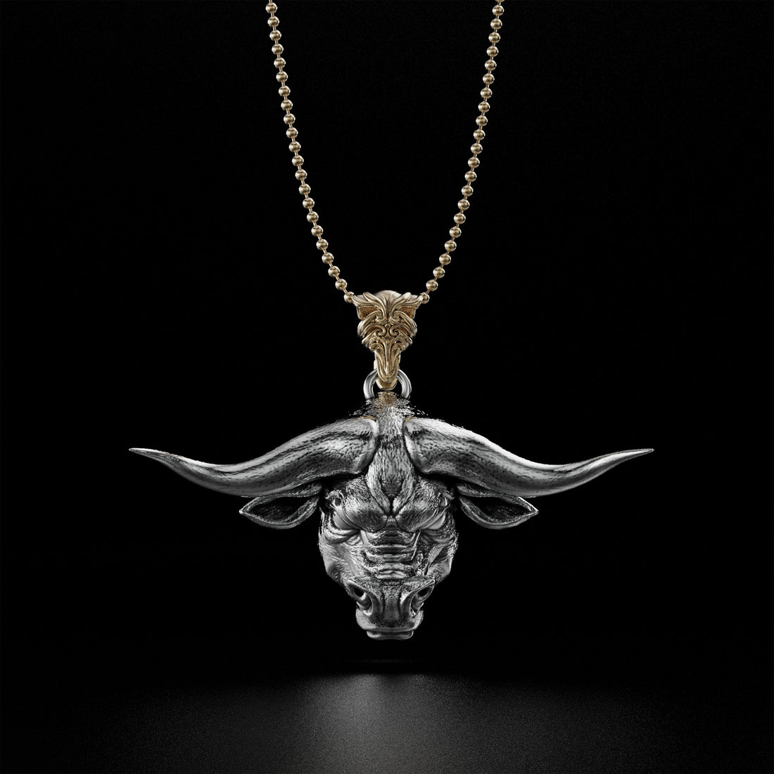 Bull Head Necklace, Symbol of Strength and Power, Available in Gold, Silver, and Platinum - Totem Jewelry for Men and Women