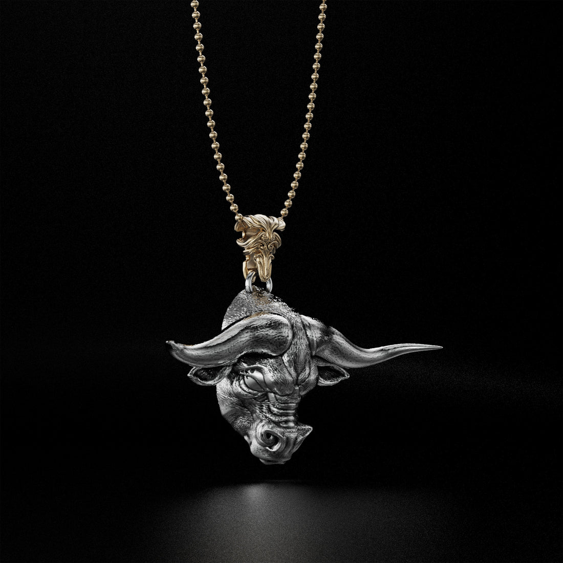 Bull Head Necklace, Symbol of Strength and Power, Available in Gold, Silver, and Platinum - Totem Jewelry for Men and Women