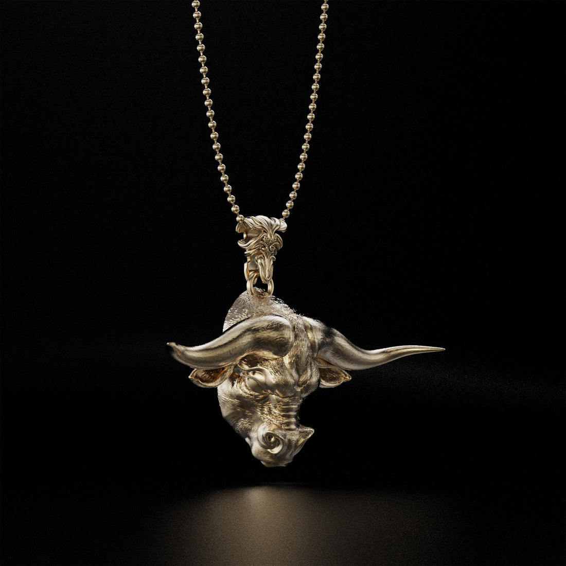 Bull Head Necklace, Symbol of Strength and Power, Available in Gold, Silver, and Platinum - Totem Jewelry for Men and Women