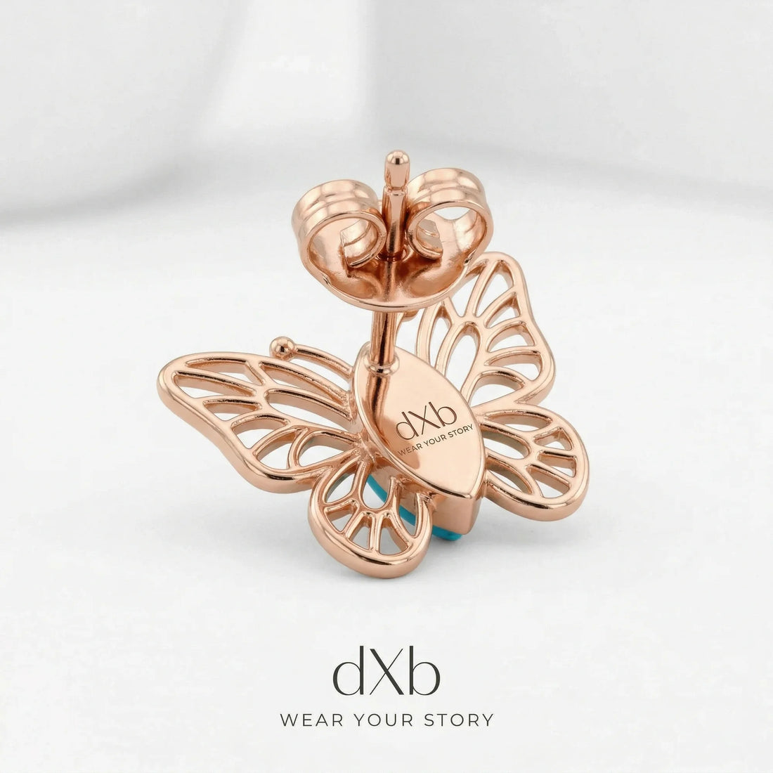 14k rose gold turquoise marquise butterfly motif, nature-inspired, stud earring