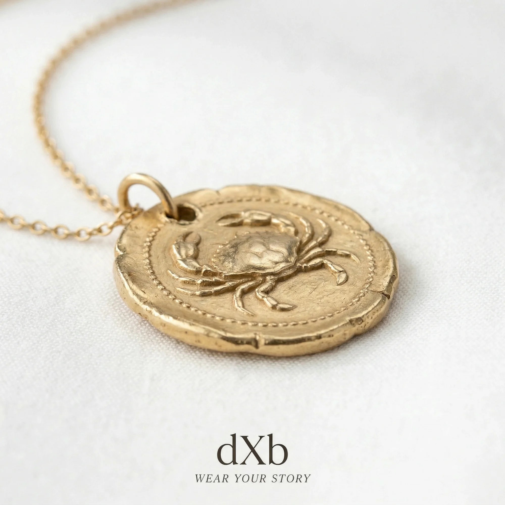 14k yellow gold Cancer zodiac, crab motif, medallion, coin style pendant