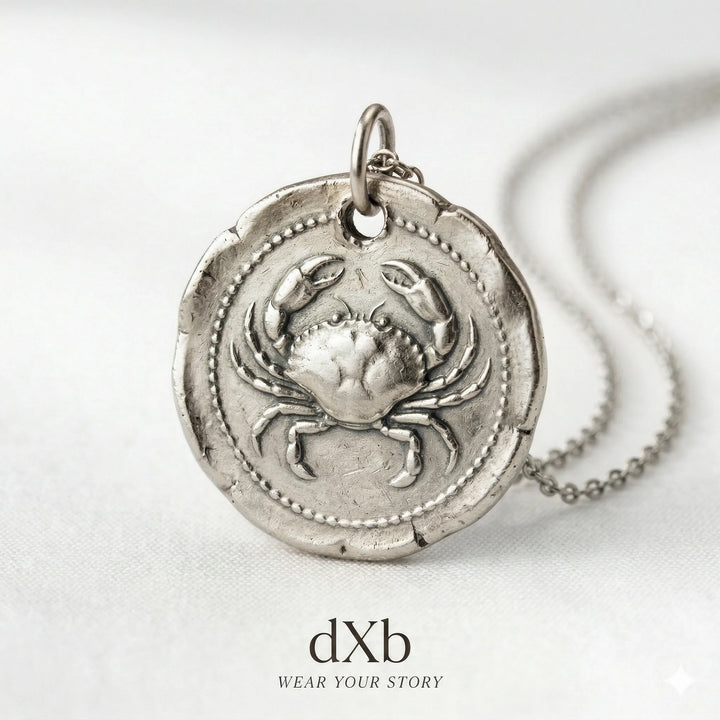 platinum Cancer zodiac, crab motif, medallion, coin style pendant
